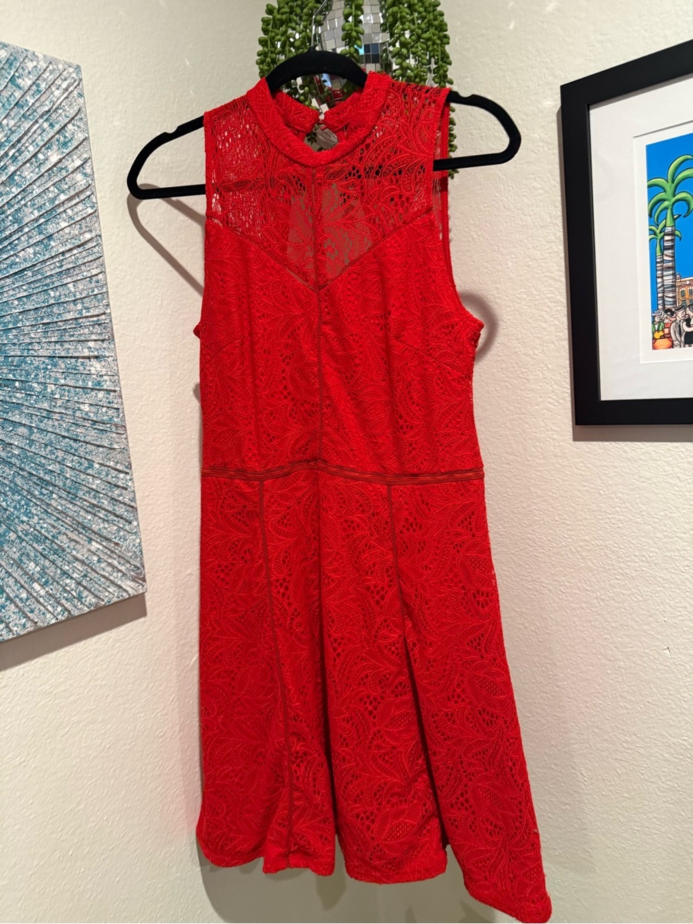 bebe Red Lace Sleeveless Chemise Dress